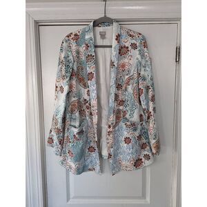 Chico's Light Blue Floral Paisley Open-Front Blazer with Rust Accents